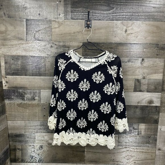 Chico's Tops - Chico's Jersey 3/4 Sleeve Crochet Accent Top Sz 4